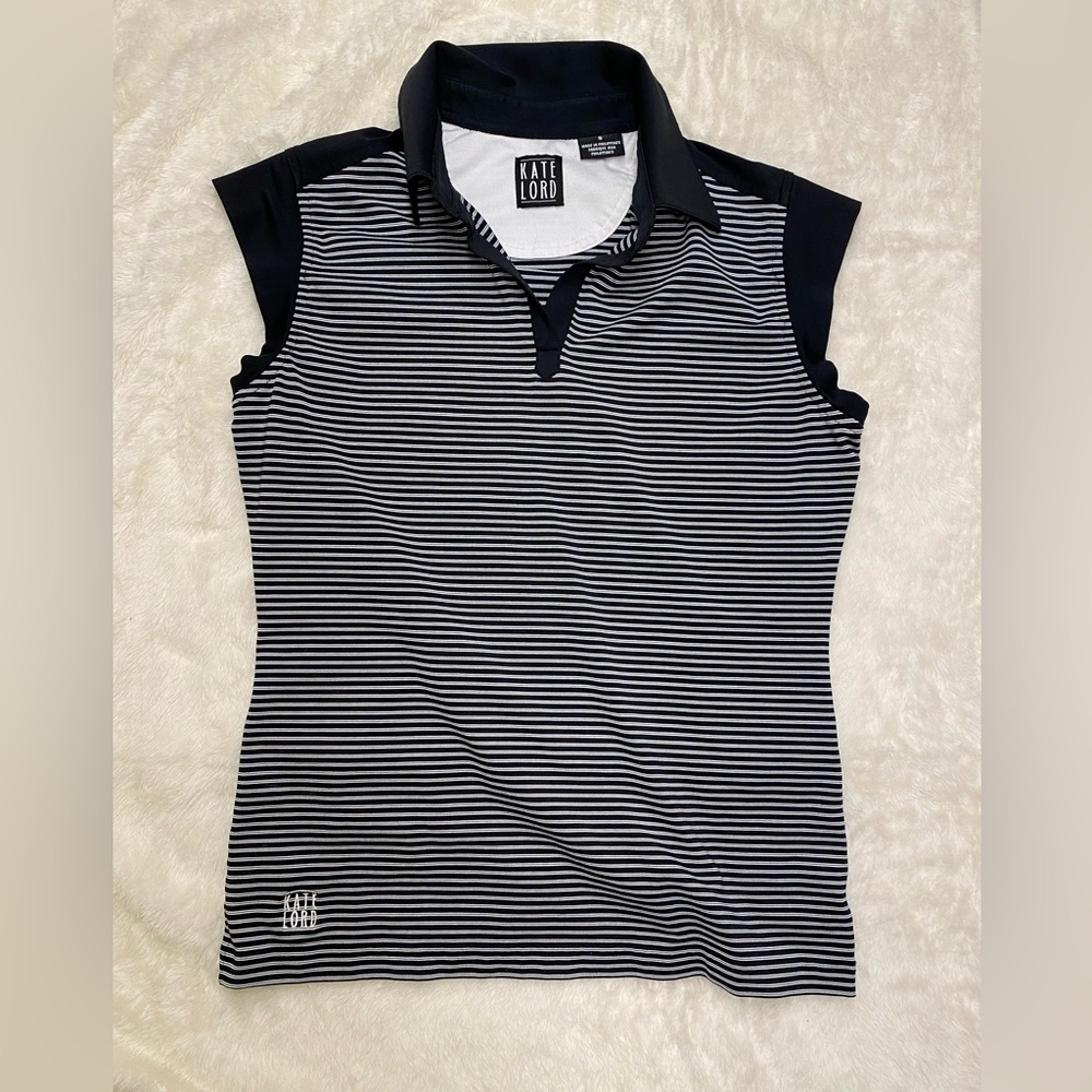 Kate Lord golf shirt - black stripes - women’s small